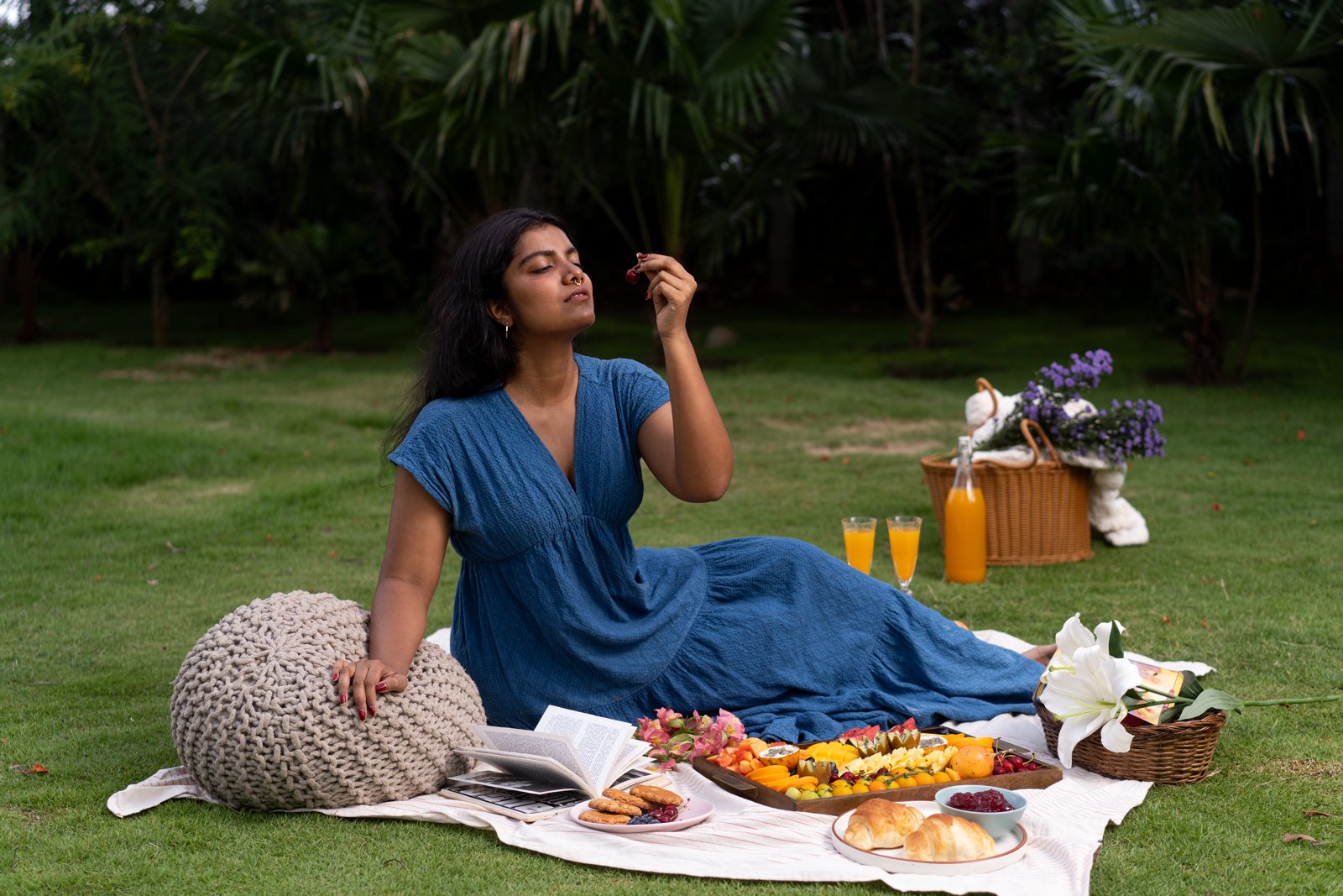 Relaxing at a picnic on the lawn